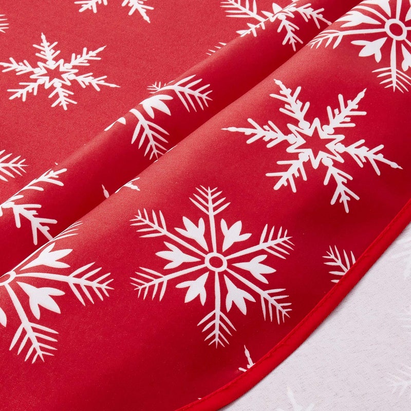 Violet Linen Decorative Christmas Snowflakes Design Red Tablecloths - 60" Round - Image 2